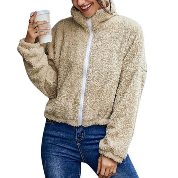 plush jackets apricot winter coats women 2021 long sleeve stand neck warm outwear zipper casual coat women's, Black;brown
plush jackets apricot winter coats women 2021 long sleeve stand neck warm outwear zipper casual coat women's, Black;brown