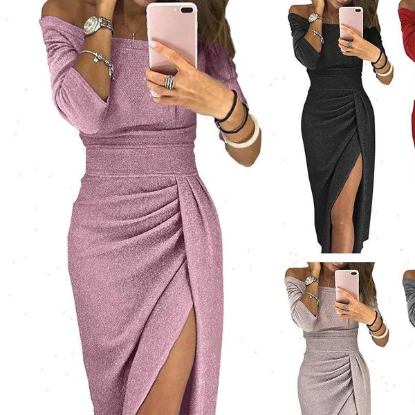 womens dresses evening party women off shoulder high split 3 4 sleeve bodycon maxi dress vestido de mulher, Black;gray
womens dresses evening party women off shoulder high split 3 4 sleeve bodycon maxi dress vestido de mulher, Black;gray