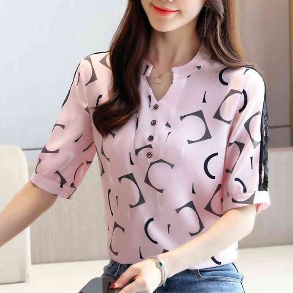 women blouse blusas mujer de moda summer short-sleeved printed chiffon lace stitching camisas 668i 210420, White
women blouse blusas mujer de moda summer short-sleeved printed chiffon lace stitching camisas 668i 210420, White