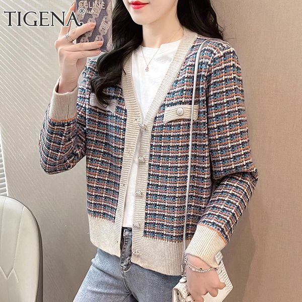 women's knits & tees tigena vintage plaid women short cardigan 2021 autumn korean cute slim button down sweater female knit outwear, White
women's knits & tees tigena vintage plaid women short cardigan 2021 autumn korean cute slim button down sweater female knit outwear, White