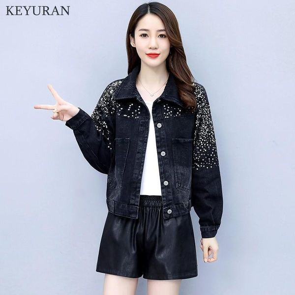 women's jackets 2021 autumn denim jacket coat 2xl women hole sequins loose overcoat jeans basic coats female streetwear casual outerwea, Black;brown
women's jackets 2021 autumn denim jacket coat 2xl women hole sequins loose overcoat jeans basic coats female streetwear casual outerwea, Black;brown