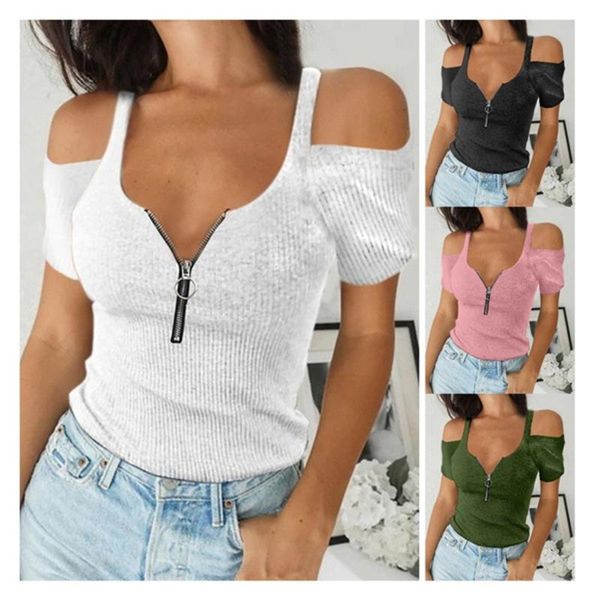 women's t-shirt women elegant zip v neck short sleeve slim lady solid tee shirt streetwear casual blusa drop, White
women's t-shirt women elegant zip v neck short sleeve slim lady solid tee shirt streetwear casual blusa drop, White