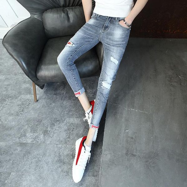 men's jeans fashion 2021 trendy denim street casual korean ripped hole slim thin teenagers pants pencil, Blue
men's jeans fashion 2021 trendy denim street casual korean ripped hole slim thin teenagers pants pencil, Blue