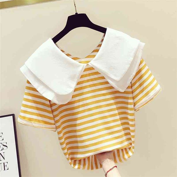 fashion women's doll collar short sleeves stripe cotton t-shirt summer tee laides pullover casual tees a3367 210519, White
fashion women's doll collar short sleeves stripe cotton t-shirt summer tee laides pullover casual tees a3367 210519, White