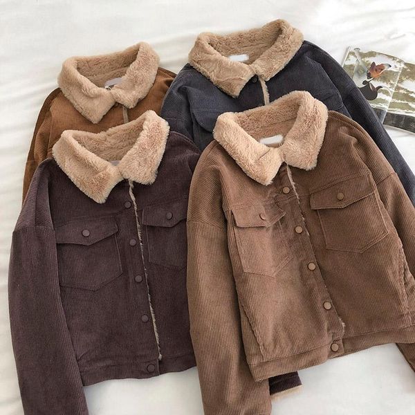 women's jackets winter 2021 korean version ins small and versatile with plush lapel long sleeve retro corduroy jacket, Black;brown
women's jackets winter 2021 korean version ins small and versatile with plush lapel long sleeve retro corduroy jacket, Black;brown