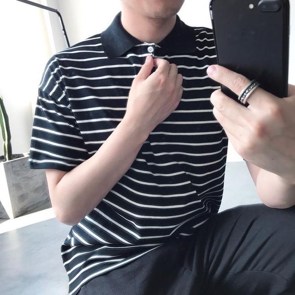 summer sea soul shirt lovers stripe lapel men's slim fit short sleeve t-shirt casual black and white tee trendy polos, White;black
summer sea soul shirt lovers stripe lapel men's slim fit short sleeve t-shirt casual black and white tee trendy polos, White;black