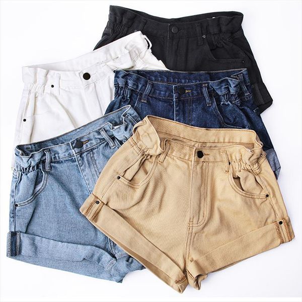 summer denim white jeans khaki womens short wide leg elastic waist vintage high, White;black
summer denim white jeans khaki womens short wide leg elastic waist vintage high, White;black