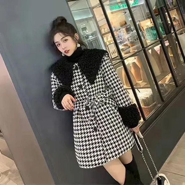 women's wool & blends 2021 winter woolen coat thousand bird lattice thickened small man's waist closed to show thin, Black
women's wool & blends 2021 winter woolen coat thousand bird lattice thickened small man's waist closed to show thin, Black