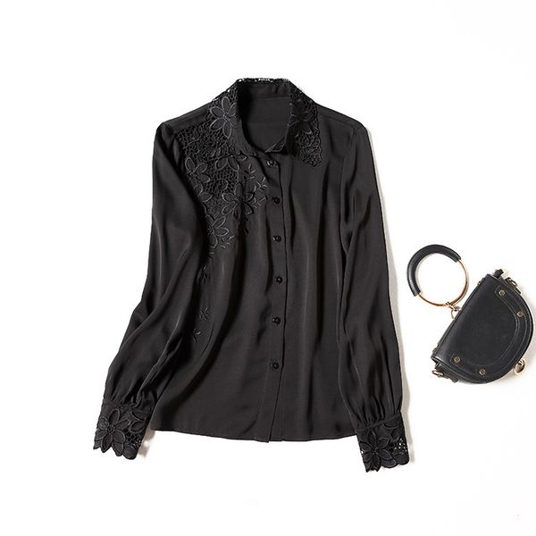 european and american women's clothing spring 2021 long sleeve lapel stylish embroidered single breasted black silk shirt r1bk, White
european and american women's clothing spring 2021 long sleeve lapel stylish embroidered single breasted black silk shirt r1bk, White