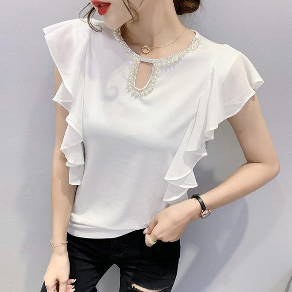 women's blouses & shirts chiffon blouse shirt 2021 summer short sleeve ruffles elegant slim diamond women, White
women's blouses & shirts chiffon blouse shirt 2021 summer short sleeve ruffles elegant slim diamond women, White