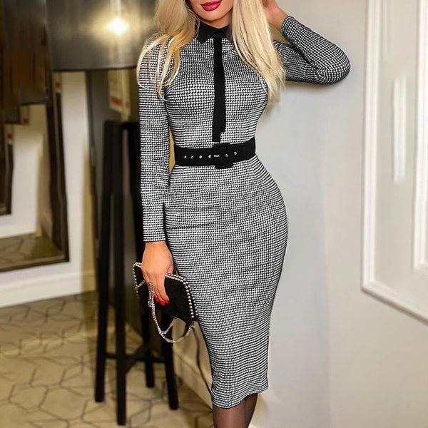 casual dresses summer women slim fit turn-down collar elegant dress long sleeve houndstooth print work bodycon midi with belt, Black;gray
casual dresses summer women slim fit turn-down collar elegant dress long sleeve houndstooth print work bodycon midi with belt, Black;gray