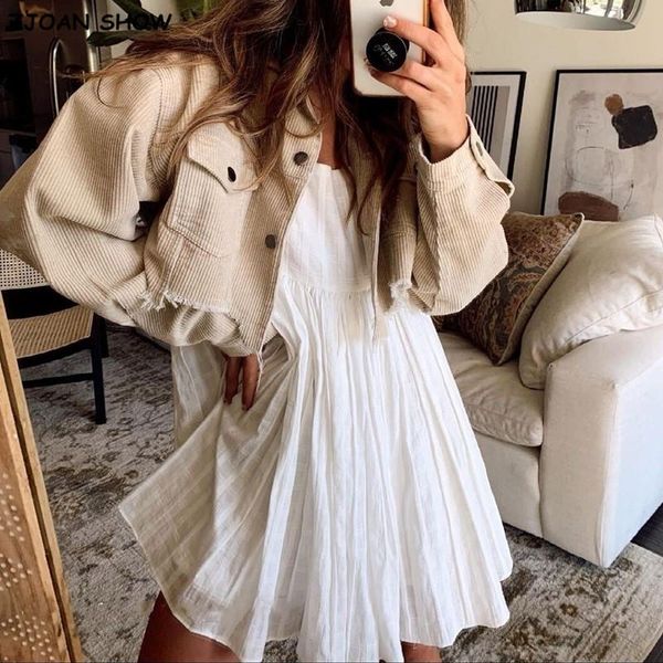 women's jackets 2021 autumn drop shoulder corduroy short jacket vintage women burrs hem lapel pockets single breasted draped coat cool, Black;brown
women's jackets 2021 autumn drop shoulder corduroy short jacket vintage women burrs hem lapel pockets single breasted draped coat cool, Black;brown