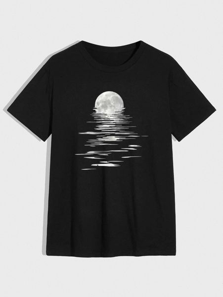 men moon print short sleeve tee v7x0#, White;black
men moon print short sleeve tee v7x0#, White;black