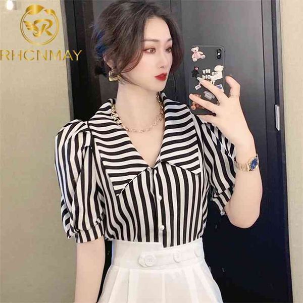summer dress korean slimming lapel temperament retro puff sleeves commuter striped short-sleeved shirt women's blous 210506, White
summer dress korean slimming lapel temperament retro puff sleeves commuter striped short-sleeved shirt women's blous 210506, White