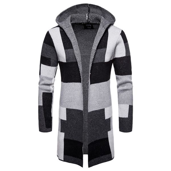 men's wool & plaid long coats patchwork color cardigan hooded mens blends knitted striped loose casual male outerwears, Black
men's wool & plaid long coats patchwork color cardigan hooded mens blends knitted striped loose casual male outerwears, Black