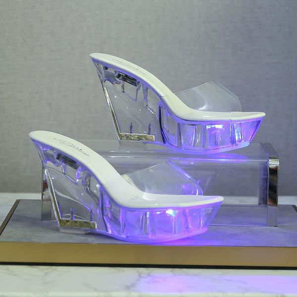 ladies trend 10cm wedge high heels nightclub luminous sandals transparent sole catwalk pole dance shoes women led light slippers, Black
ladies trend 10cm wedge high heels nightclub luminous sandals transparent sole catwalk pole dance shoes women led light slippers, Black