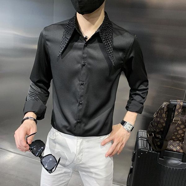 men's casual shirts personalized lapel shirt 2021 autumn long sleeve slim streetwear social party tuxedo clothes chemise homme, White;black
men's casual shirts personalized lapel shirt 2021 autumn long sleeve slim streetwear social party tuxedo clothes chemise homme, White;black