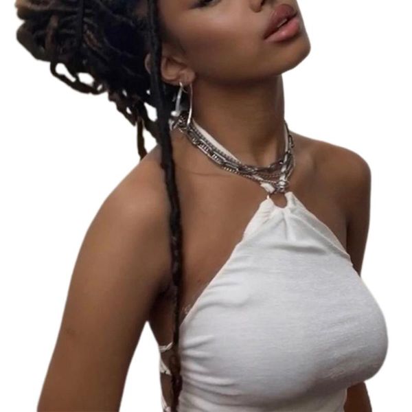 women's tanks & camis summer ladies crop women solid color sleeveless hanging neck backless camisole slim streetwear, White
women's tanks & camis summer ladies crop women solid color sleeveless hanging neck backless camisole slim streetwear, White
