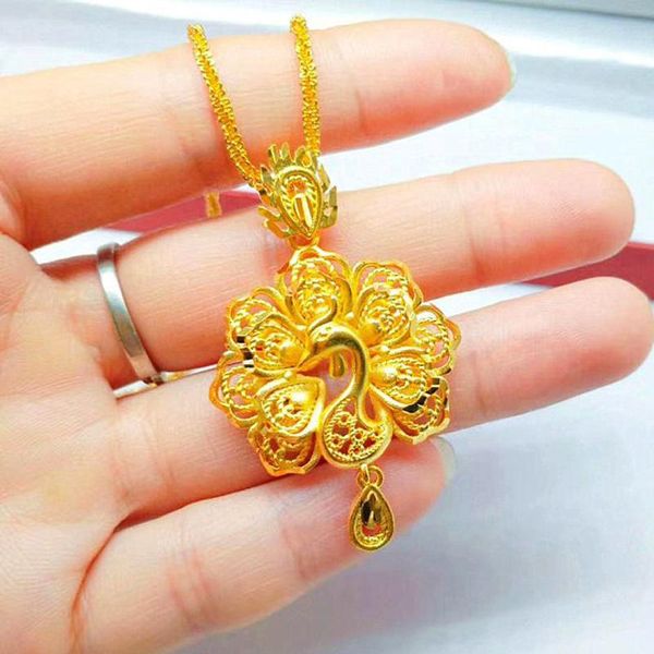 chains pure gold color peacock pendant & necklace for women charming women's wedding party jewelry romantic valentine's day gift, Silver
chains pure gold color peacock pendant & necklace for women charming women's wedding party jewelry romantic valentine's day gift, Silver