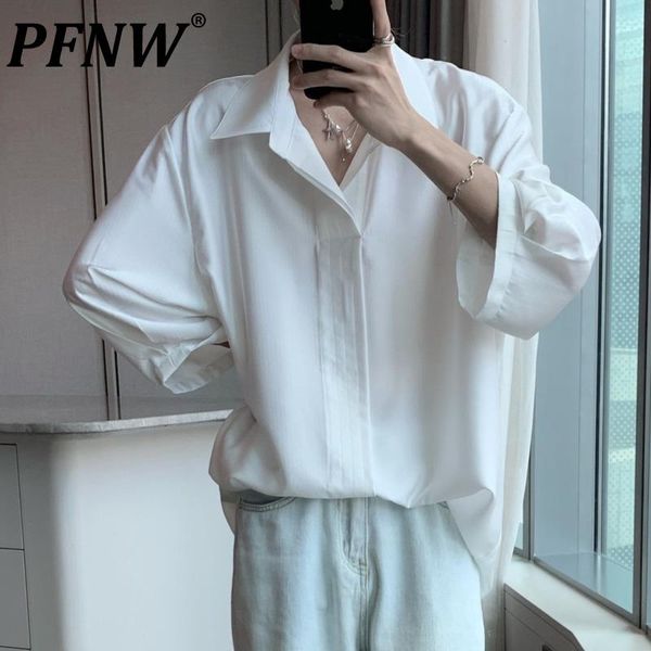 men's casual shirts pfnw 2021 chiffon shirt chic loose solid color elegant lapel short sleeve korean single breasted spring autumn 21d3, White;black
men's casual shirts pfnw 2021 chiffon shirt chic loose solid color elegant lapel short sleeve korean single breasted spring autumn 21d3, White;black
