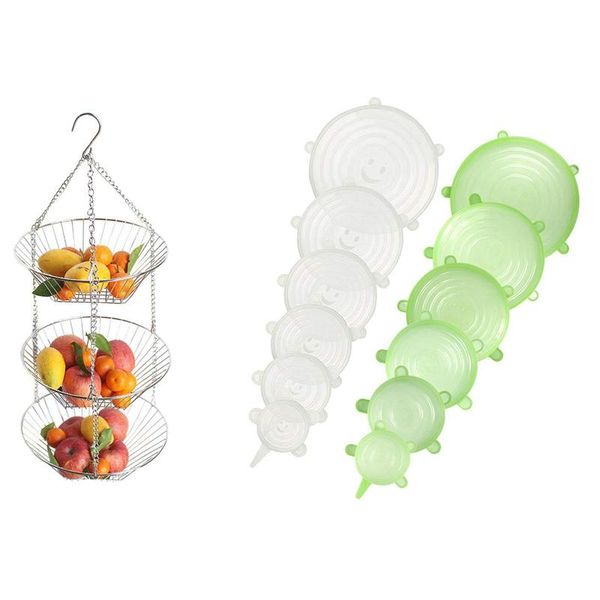 12x silicone stretch lids various size flexible reusable & 1x hanging fruit basket iron art 3-layer baskets kitchen storage organization
12x silicone stretch lids various size flexible reusable & 1x hanging fruit basket iron art 3-layer baskets kitchen storage organization