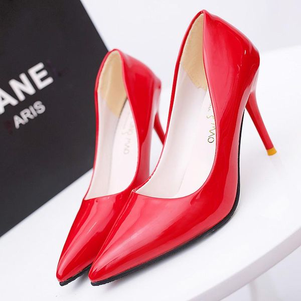 dress shoes 9.5cm heels women pointed toe pumps patent leather high boat wedding zapatos mujer, Black
dress shoes 9.5cm heels women pointed toe pumps patent leather high boat wedding zapatos mujer, Black