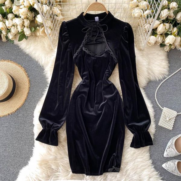 casual dresses lady retro fashion mini dress women round neck hollow bandage slim long sleeve package hip vestidos q199, Black;gray
casual dresses lady retro fashion mini dress women round neck hollow bandage slim long sleeve package hip vestidos q199, Black;gray