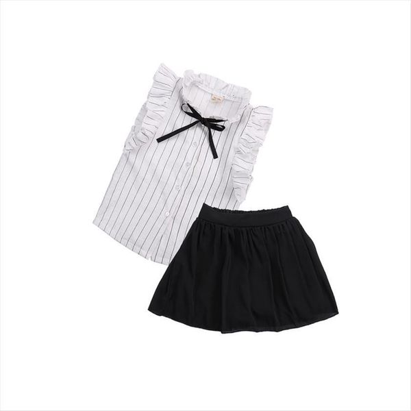2 7y cute formal newborn baby girl princess sleeveless turn down collar single breasted striped shirt black skirt 2pcs, White
2 7y cute formal newborn baby girl princess sleeveless turn down collar single breasted striped shirt black skirt 2pcs, White