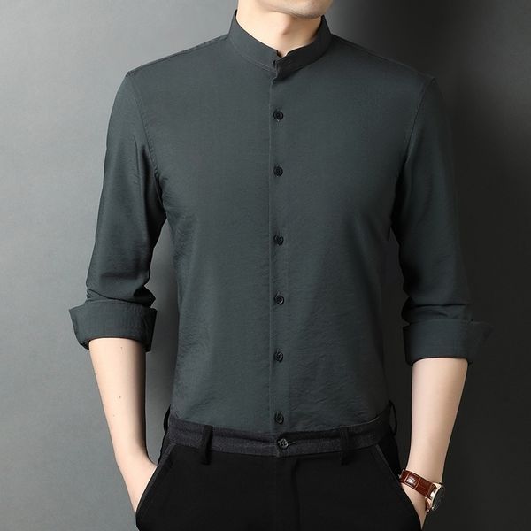 2021 new round neck shirt long sleeve summer ice silk chiffon black men's spring and autumn collarless shirt, White;black
2021 new round neck shirt long sleeve summer ice silk chiffon black men's spring and autumn collarless shirt, White;black