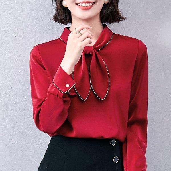 women's blouses & shirts spring autumn satin silk shirt women vintage blouse black lady long sleeves female solid color blusas mujer x2, White
women's blouses & shirts spring autumn satin silk shirt women vintage blouse black lady long sleeves female solid color blusas mujer x2, White