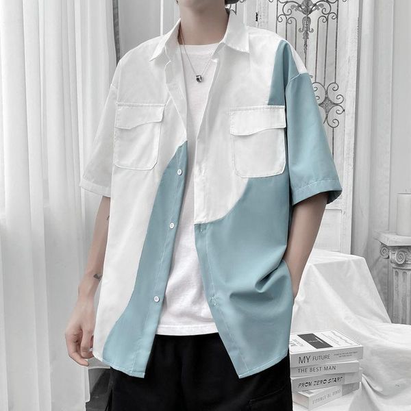 men's casual shirts summer short-sleeved fashion contrast men korean loose pocket tooling mens dress -2xl, White;black
men's casual shirts summer short-sleeved fashion contrast men korean loose pocket tooling mens dress -2xl, White;black