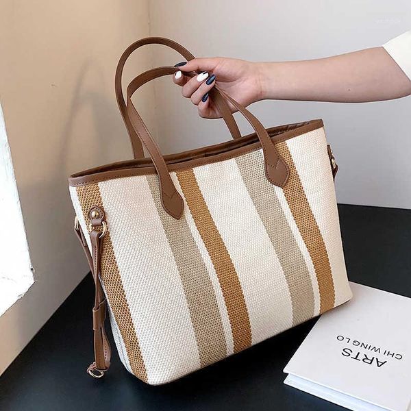 evening bags 2 pcs high capacity canvas shoulder bag for beautiful women 2021 fashion striped handbags female travel shopping purses
evening bags 2 pcs high capacity canvas shoulder bag for beautiful women 2021 fashion striped handbags female travel shopping purses