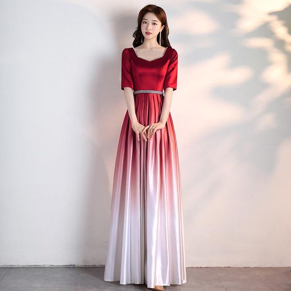 ethnic clothing half sleeve burgundy-white gradients cheongsam beaded sweetheart neck vestidos temperament pleated chorus hostess dress, Red
ethnic clothing half sleeve burgundy-white gradients cheongsam beaded sweetheart neck vestidos temperament pleated chorus hostess dress, Red