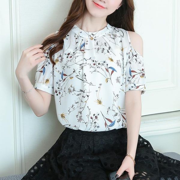 women's blouses & shirts flower printed off shoulder women short sleeve chiffon blouse o-neck blusas femininas 110i, White
women's blouses & shirts flower printed off shoulder women short sleeve chiffon blouse o-neck blusas femininas 110i, White