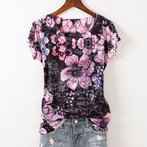 women's t-shirt black drilling floral prin shir women shor sleeve o-neck hin graphic ees summer op funny shirs hau io06, White
women's t-shirt black drilling floral prin shir women shor sleeve o-neck hin graphic ees summer op funny shirs hau io06, White