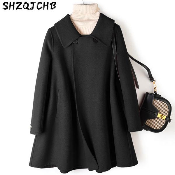 double autumn winter cape face cloak wool coat women's middle long brick red woolen spot & blends, Black
double autumn winter cape face cloak wool coat women's middle long brick red woolen spot & blends, Black
