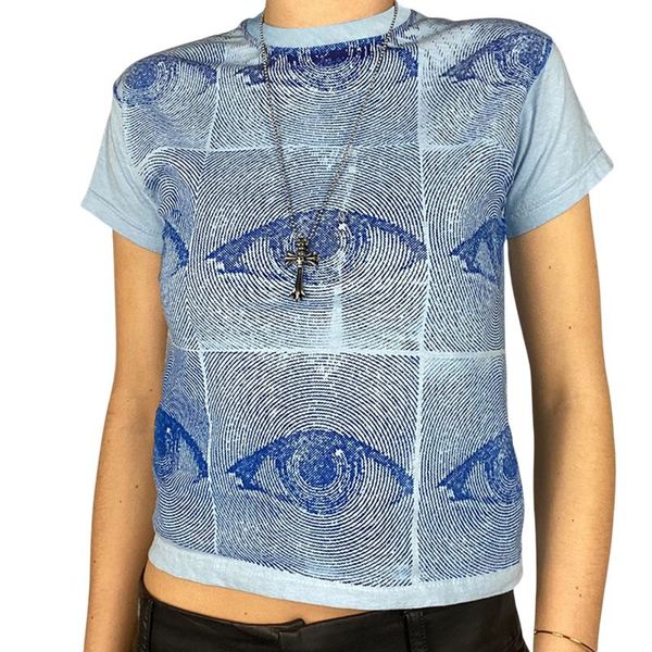 women's t-shirt eye printed t-shirt, summer trendy short sleeve round neck slim fit, White
women's t-shirt eye printed t-shirt, summer trendy short sleeve round neck slim fit, White