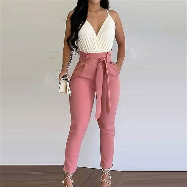 fasion summer two piece womenpant casual wear v neck sleeveless white tank bodysuit with lace up pink pants commute
fasion summer two piece womenpant casual wear v neck sleeveless white tank bodysuit with lace up pink pants commute