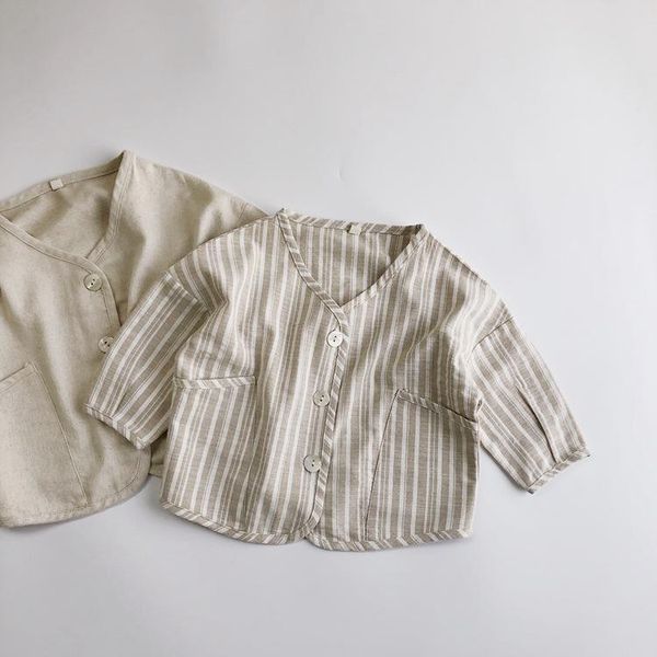 jackets 2021 spring and autumn simple korean loose long sleeve coat girls boys cotton stripe cardigan children, Blue;gray
jackets 2021 spring and autumn simple korean loose long sleeve coat girls boys cotton stripe cardigan children, Blue;gray
