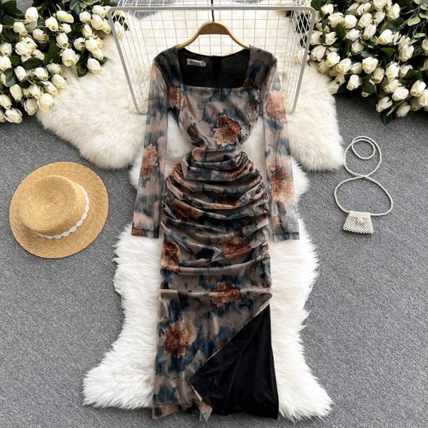 casual dresses women french print dress fashion square collar long sleeve slim autumn split streetwear, Black;gray
casual dresses women french print dress fashion square collar long sleeve slim autumn split streetwear, Black;gray