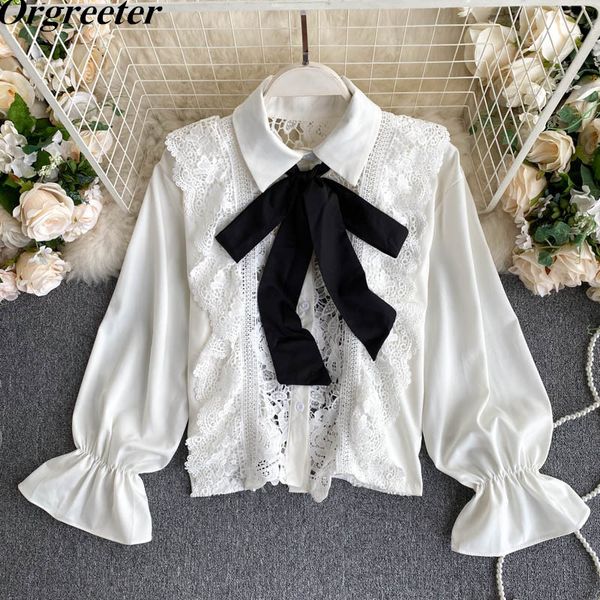 hollow out lace chiffon patchwork women's shirts blouse bow scarf lapel flare long sleeve spring fall female clothing fashion 210525, White
hollow out lace chiffon patchwork women's shirts blouse bow scarf lapel flare long sleeve spring fall female clothing fashion 210525, White
