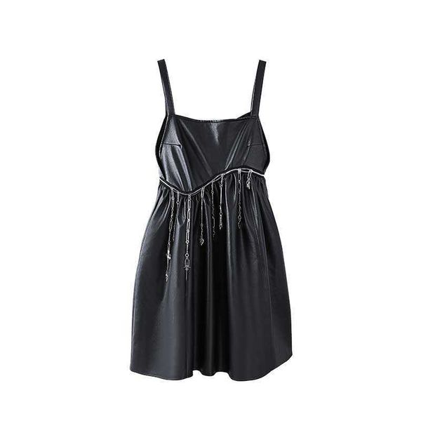 vanovich korean summer black pu leather dress women high waist chain sling 210615, Black;gray
vanovich korean summer black pu leather dress women high waist chain sling 210615, Black;gray