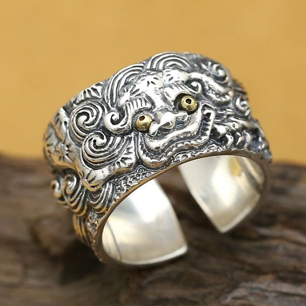 cluster rings sterling silver s925 retro thai fashion ring chinese beast men's open, Golden;silver
cluster rings sterling silver s925 retro thai fashion ring chinese beast men's open, Golden;silver