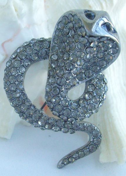 black tone gray crystal rhinestone snake brooch pin ee04970c6