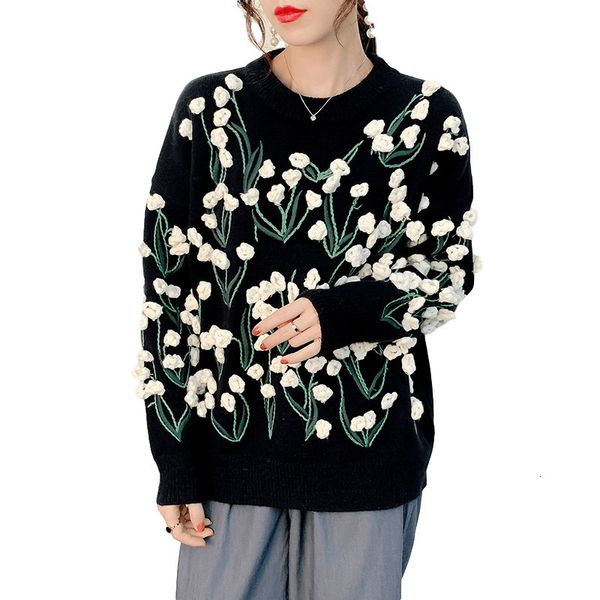 sweaters luxury floral embroidered pullover winter sweater ladies jumper round neck loose warm black knit sweaters, White;black
sweaters luxury floral embroidered pullover winter sweater ladies jumper round neck loose warm black knit sweaters, White;black