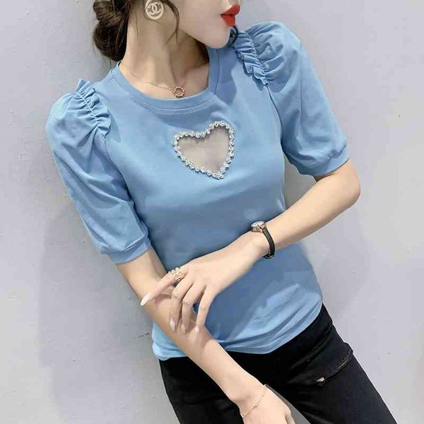 women's t-shirt summer korean style cotton o-neck patchwork mesh love shiny diamonds women short sleeve all match tees t, White
women's t-shirt summer korean style cotton o-neck patchwork mesh love shiny diamonds women short sleeve all match tees t, White