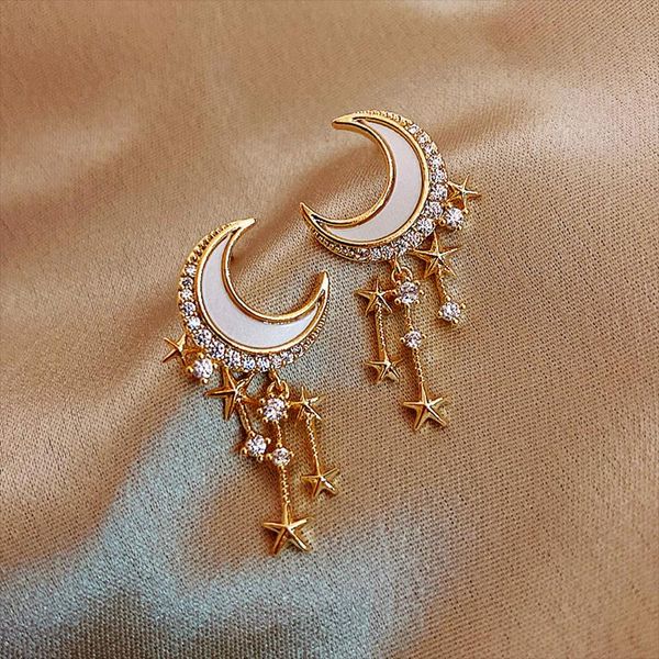fashion micro-inlaid zircon stars and moon tassel earrings for women high-quality creative design luxury jewelry wedding party stud, Golden;silver
fashion micro-inlaid zircon stars and moon tassel earrings for women high-quality creative design luxury jewelry wedding party stud, Golden;silver