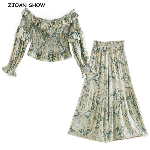women's blouses & shirts holiday bohemia ruched elastic slash neck floral print long sleeve shirt ruffle women waist wide leg pants 2 p, White
women's blouses & shirts holiday bohemia ruched elastic slash neck floral print long sleeve shirt ruffle women waist wide leg pants 2 p, White