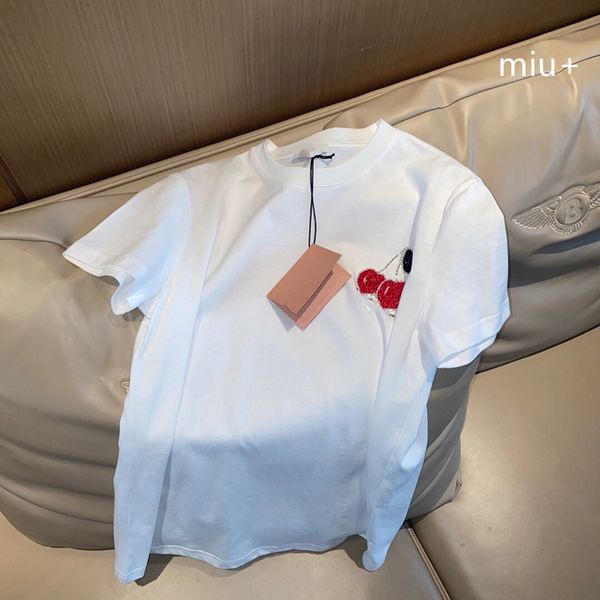 21 summer new family cherry sequin embroidery round neck t-shirt women's casual simple age reducing short sleeve fashion, White
21 summer new family cherry sequin embroidery round neck t-shirt women's casual simple age reducing short sleeve fashion, White