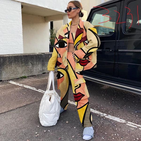 women's two piece pants 2021 women clothing three set cartoon graffiti print casual street-style coat and pant, White
women's two piece pants 2021 women clothing three set cartoon graffiti print casual street-style coat and pant, White